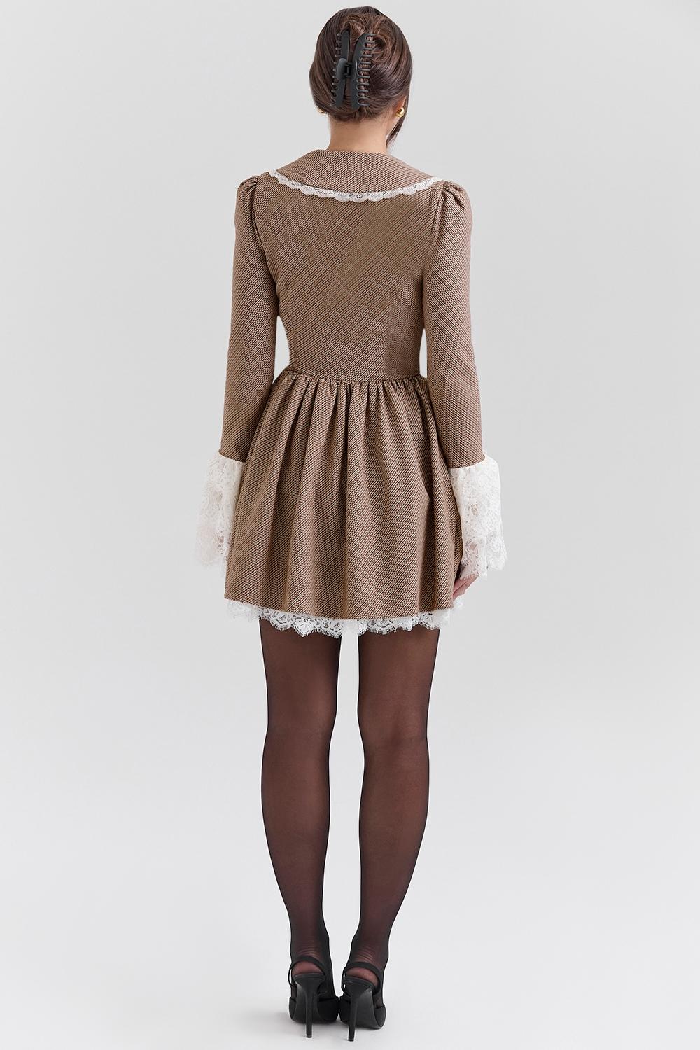 Sable  brown puppytooth check mini dress - sale Product Image