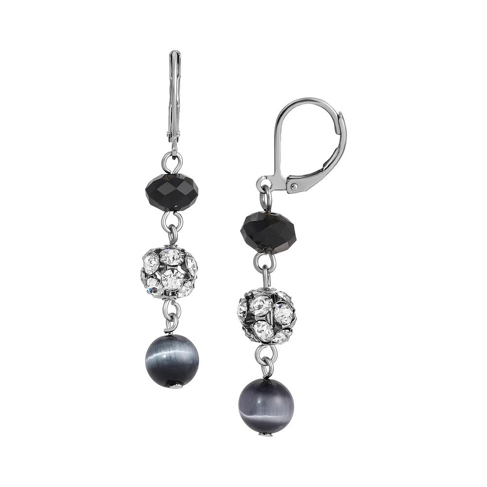1928 Silver Tone Light Grey Cats Eye Drop Earrings, Womens Product Image