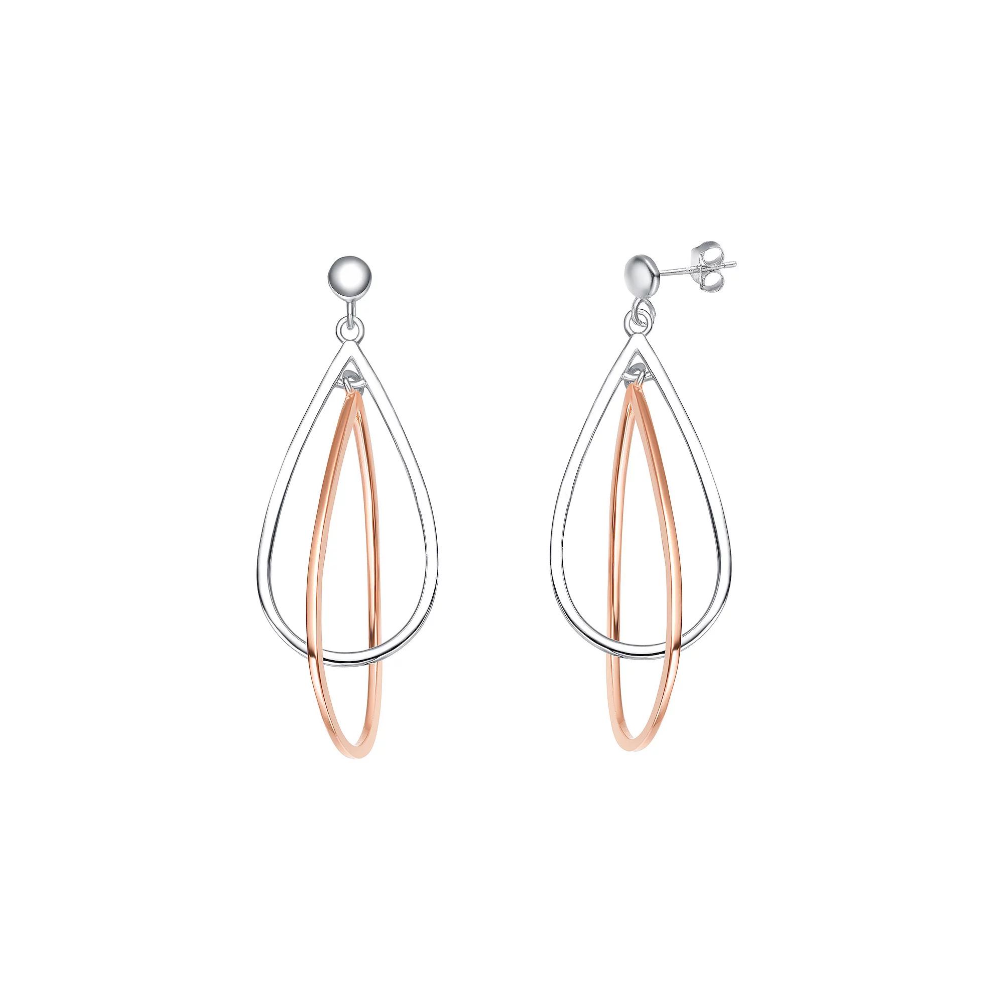 Two Tone Sterling Silver Pear Dangle Earrings, Womens, White Product Image