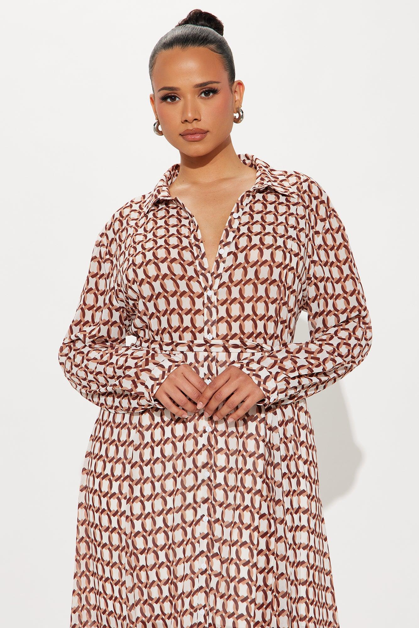 Tara Chiffon Midi Shirt Dress - Brown/combo Product Image