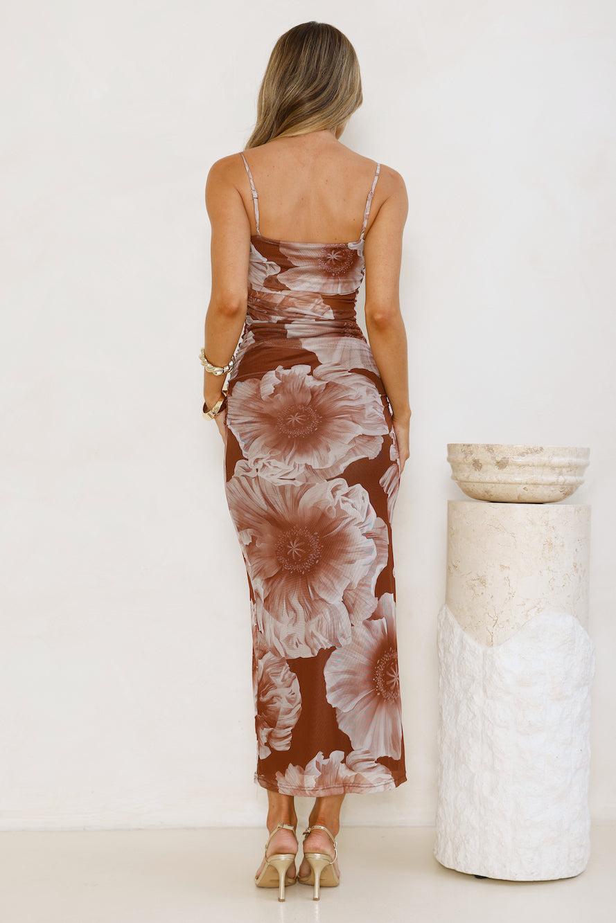 Palm Princess Mesh Maxi Dress Brown Product Image