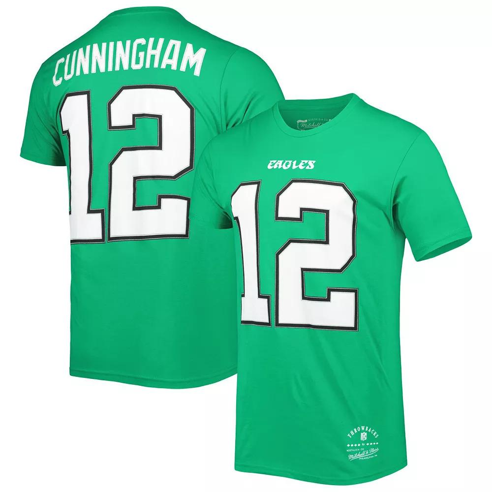 Men's Mitchell & Ness Randall Cunningham Kelly Green Philadelphia Eagles Retired Player Logo Name & Number T-Shirt,  Product Image