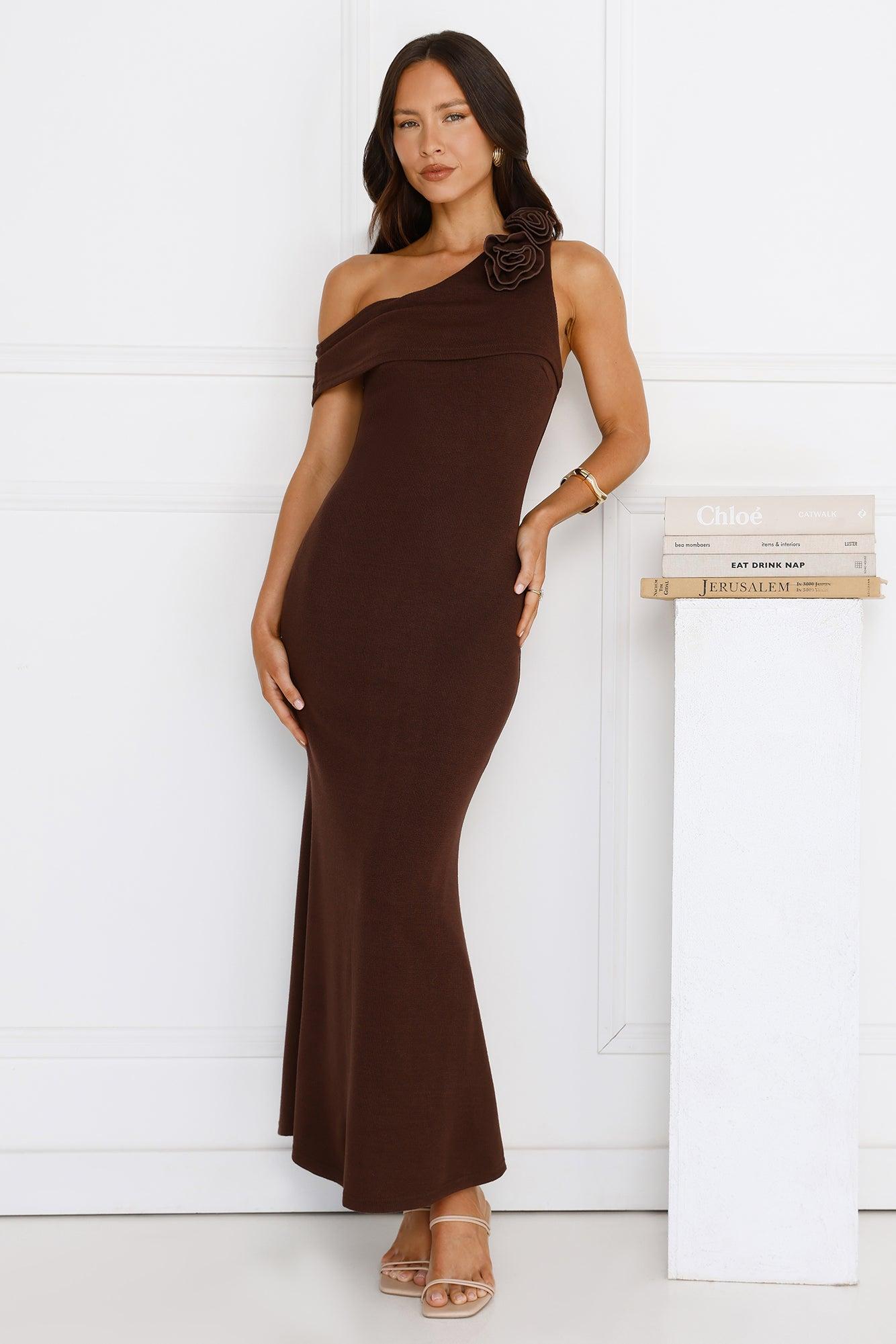 Softest Hour Off Shoulder Maxi Dress Brown Product Image