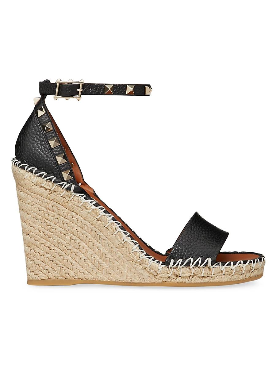 Womens Double Rockstud Grainy Calfskin Wedges 105MM Product Image