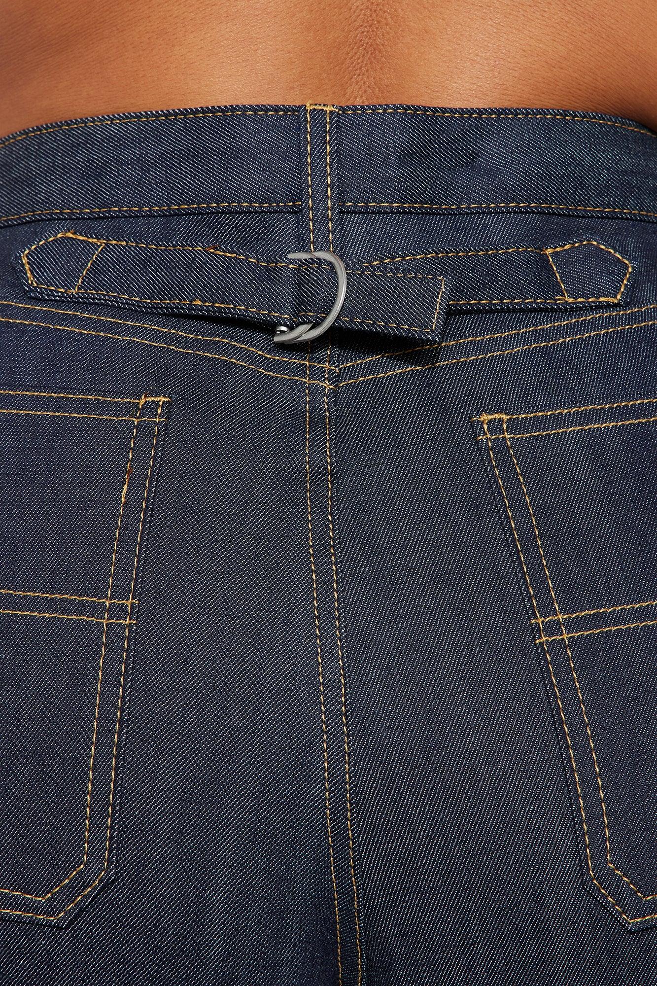 Premium Selvedge Cuffed Utility Wide Leg Jeans - Dark Denim Product Image