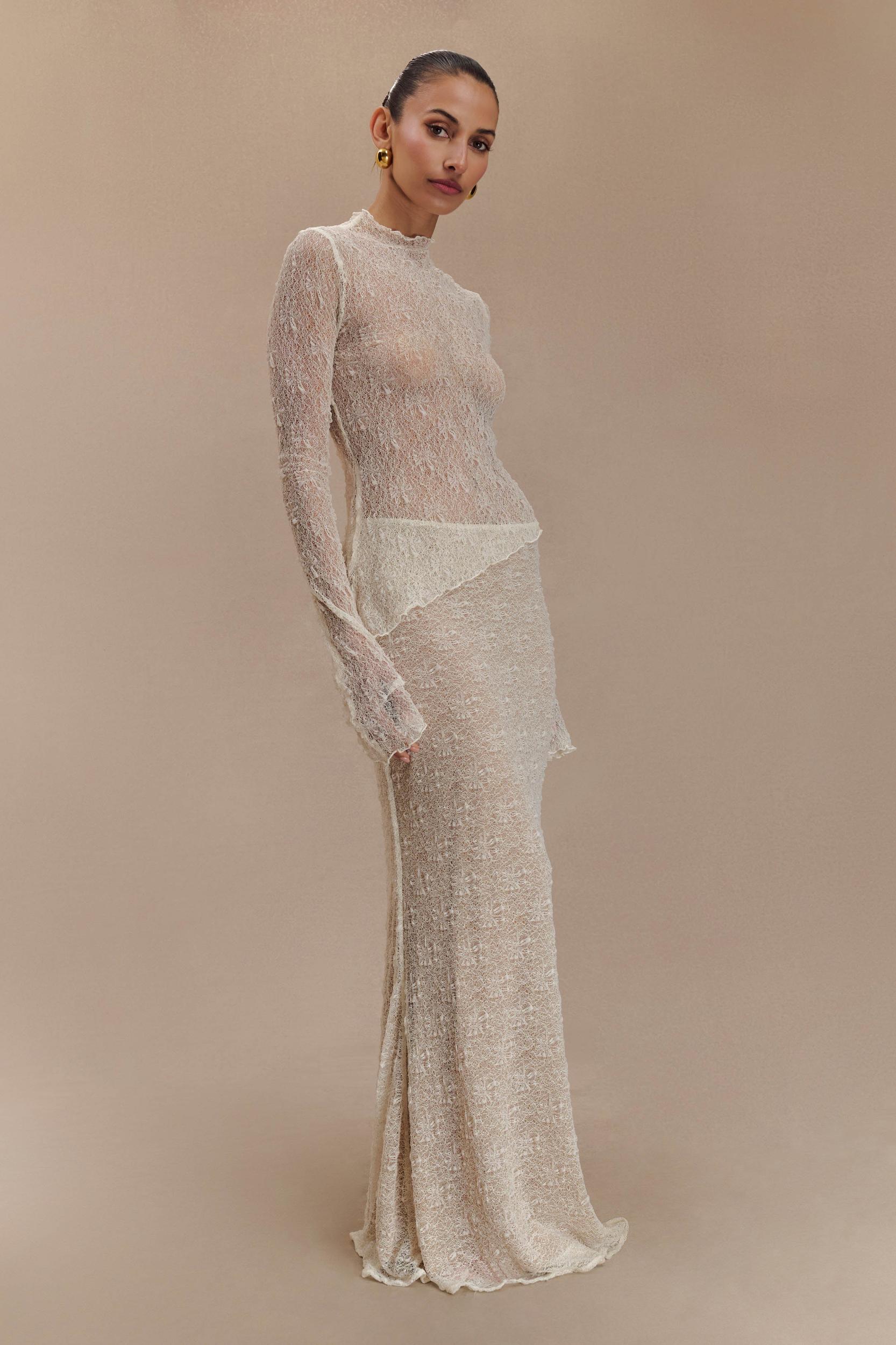 Robyn Sheer Lace Maxi Skirt - Ivory Product Image