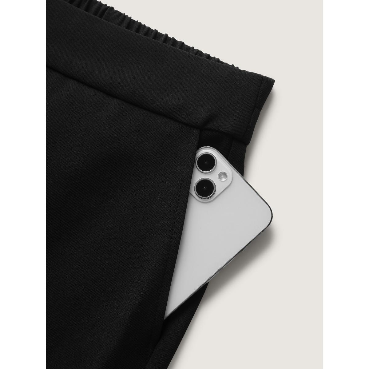 Plus Size Stretchy Double Button Straight-Leg Pants Women Black Office Loose Mid Rise Office Pants BloomChic 14-16/1X Product Image