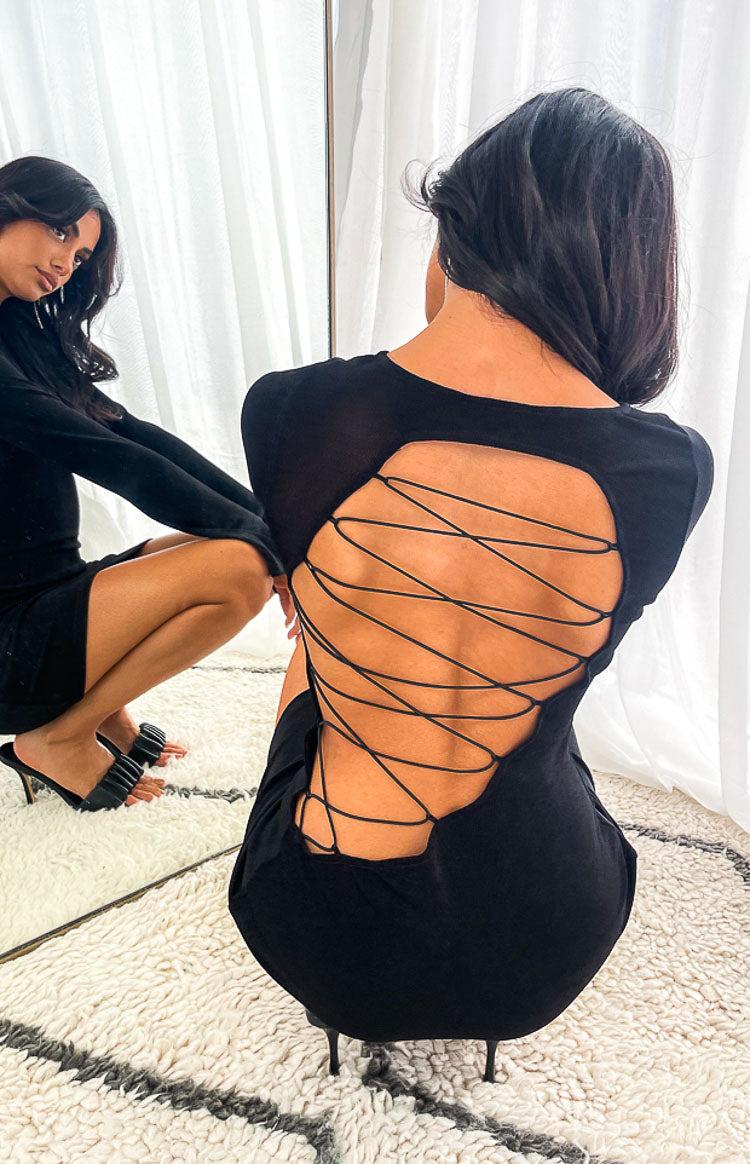 Florence Black Lace Up Mini Dress Product Image