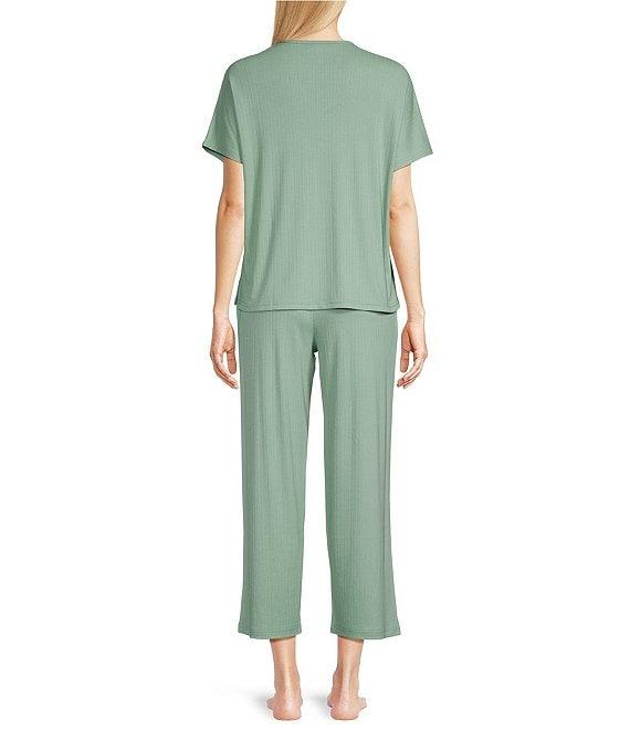 Natori Soothe Ribbed Knit Short Sleeve Round Neck Cropped Coordinating Lounge Set Product Image