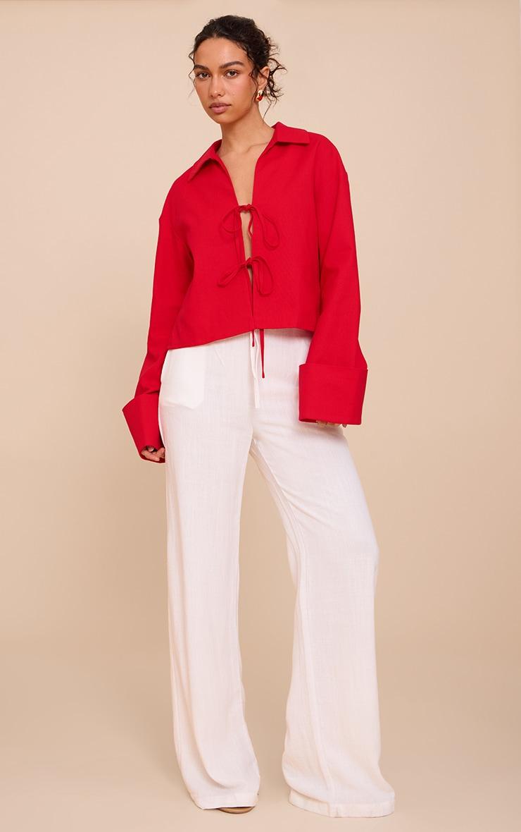 Tomato Tie Front Linen Look Collar Blazer Product Image