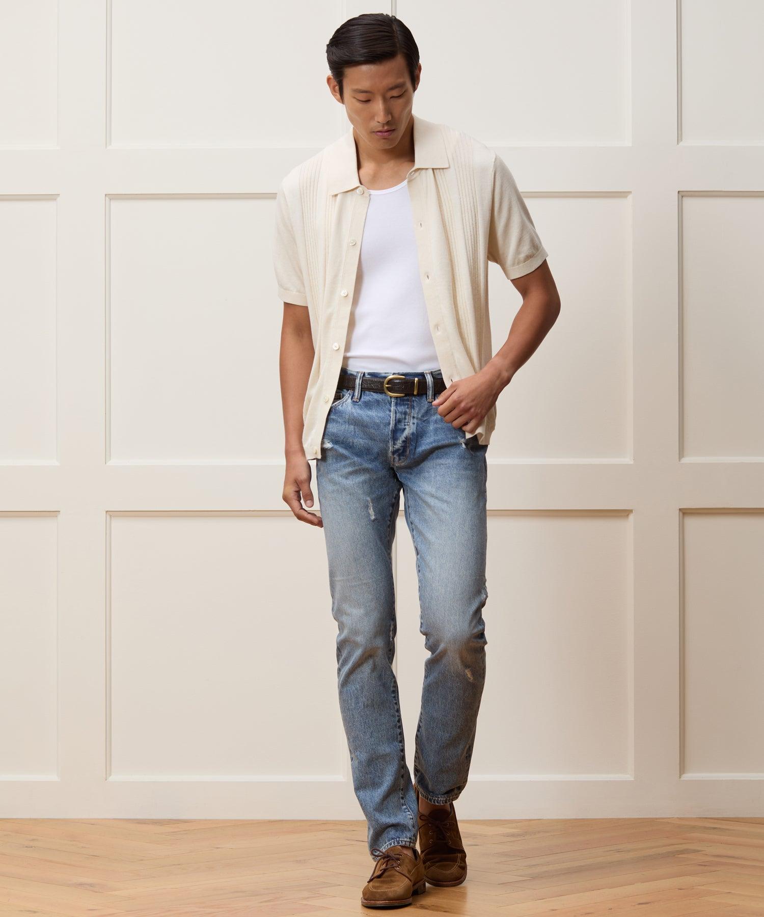 Silk-Cotton Ribbed Full-Placket Sweater Polo Product Image