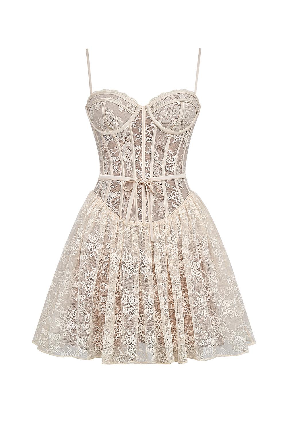Louisa  vintage cream lace mini dress - sale Product Image