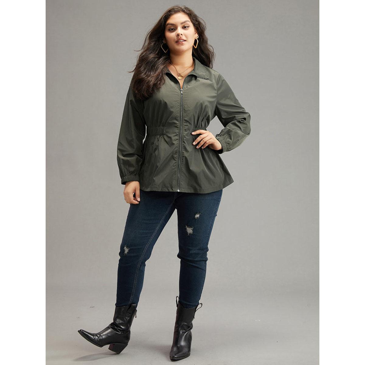 Plus Size Wind-Resistant Waistline Inside Zipper Fly Windbreaker Women DimGray Elastic cuffs Pocket Everyday Jackets BloomChic 18-20/2X Product Image