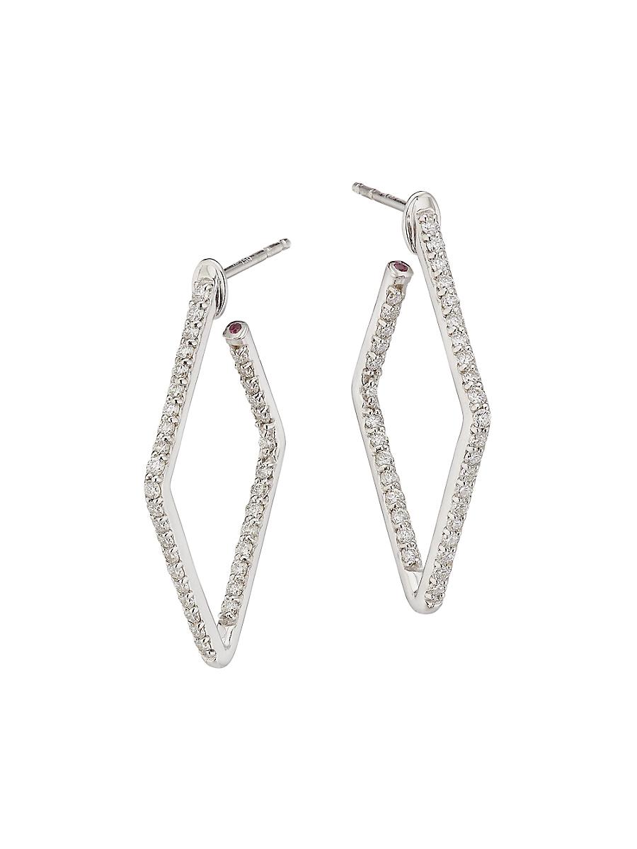 Womens Tiny Treasures 18K White Gold & Diamond Square Hoop Earrings Product Image