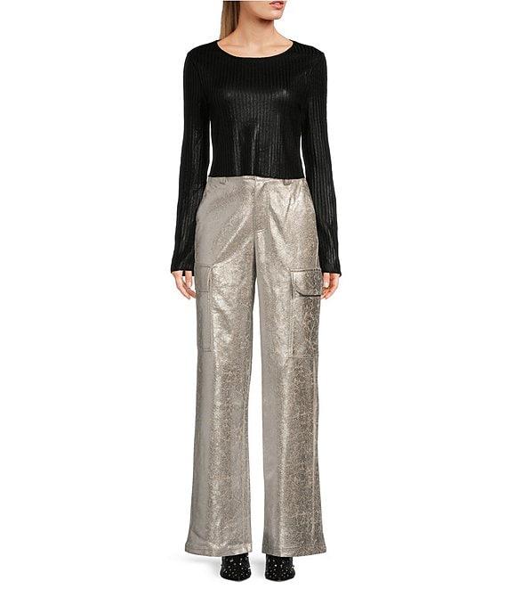 Double Zero Long Sleeve Metallic Foil Top Product Image