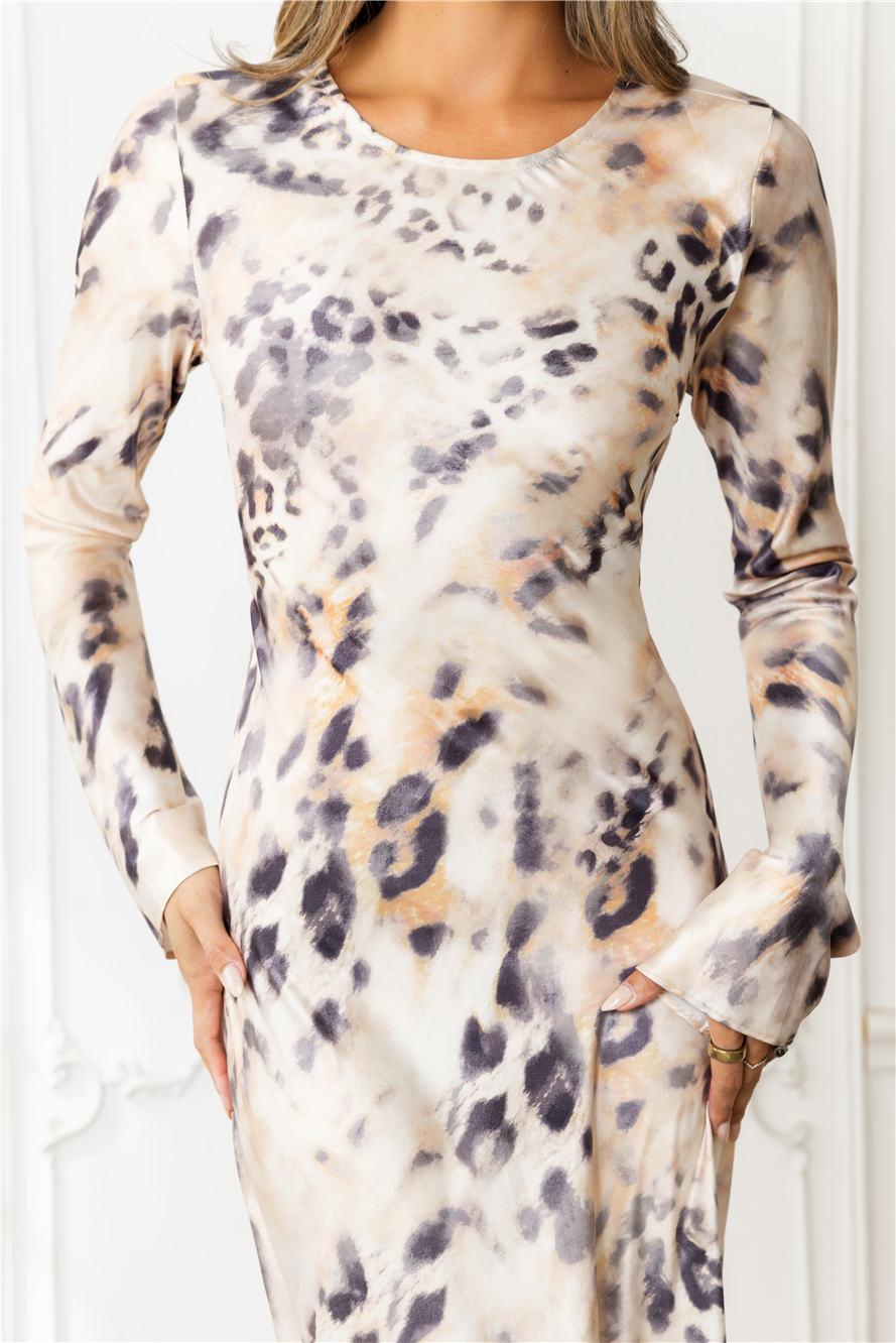 Cheetah Chic Satin Long Sleeve Maxi Dress Multi Product Image
