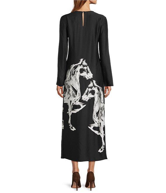 Antonio Melani Emerson Horse Print Satin Long Sleeve Round Neck Maxi Dress Product Image