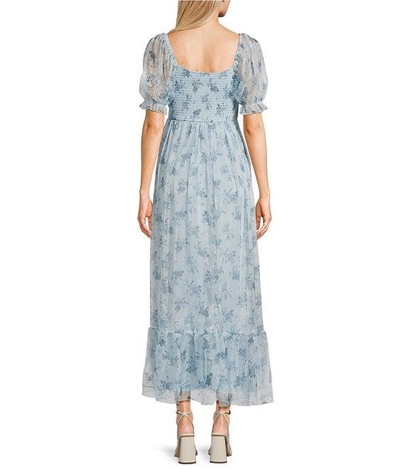 Allison & Kelly Floral Print Sweetheart Neck Puff Sleeve Corset Ruffle Hem Midi Dress Product Image