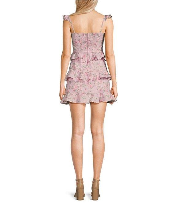 B. Darlin Floral Print Sweetheart Neck Flutter Strap Tiered Ruffle Dress Product Image