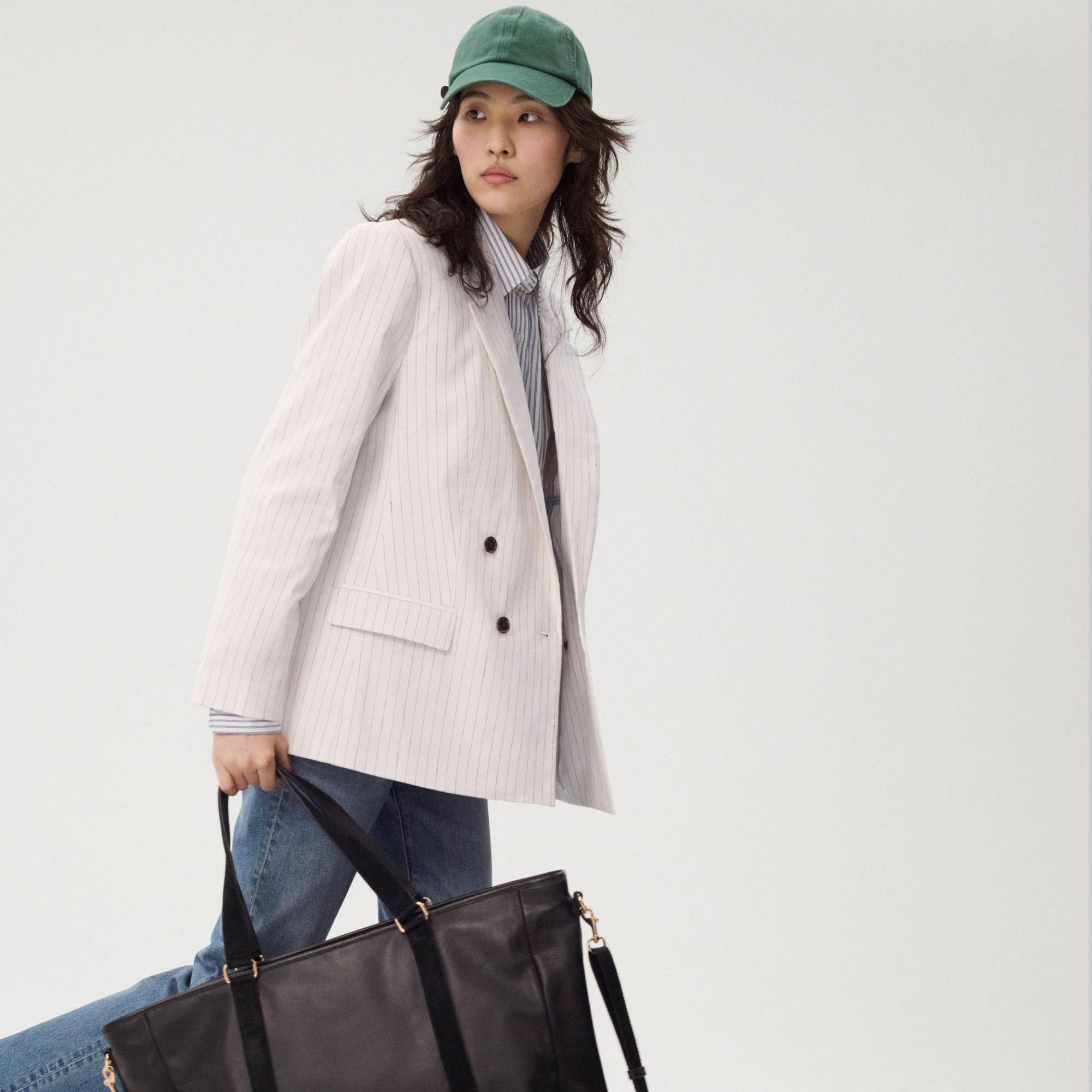 Double-breasted blazer in pinstripe linen-viscose blend Product Image