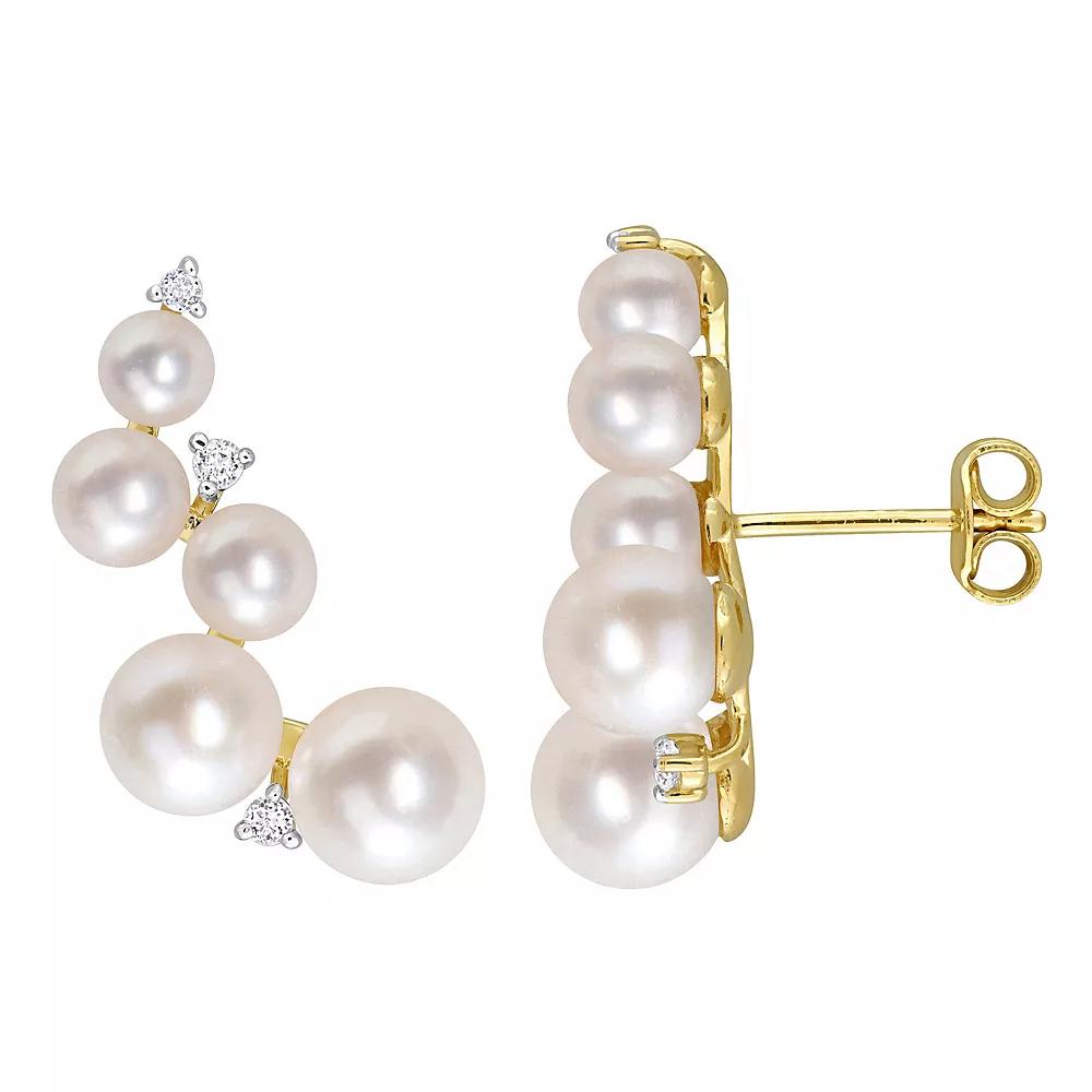 Stella Grace 18k Gold Over Silver White Topaz & Freshwater Cultured Pearl Climber Earrings, Women's, Gold Tone Product Image