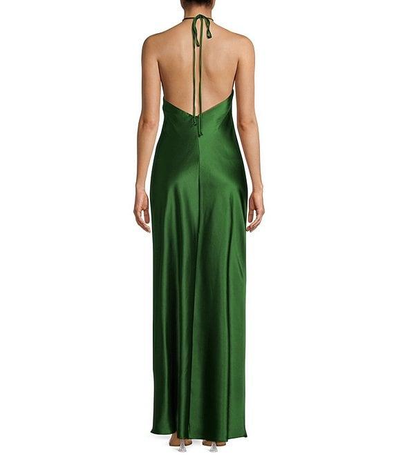 Morgan & Co. Satin Halter Neck Long Dress Product Image