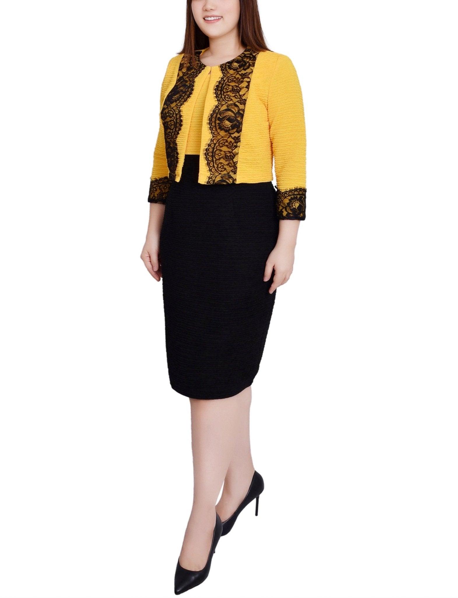 Lemon Black Lace-Detail 2 Piece Textured Knit Dress Set - Petite Product Image
