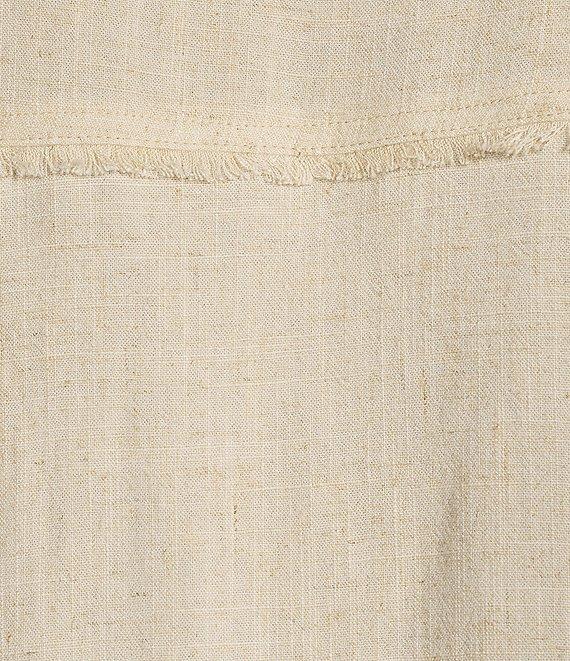 Multiples Solid Linen-Blend Stand Collar Long Roll-Tab Sleeve Button-Front Fitted Coordinating Shirt Product Image