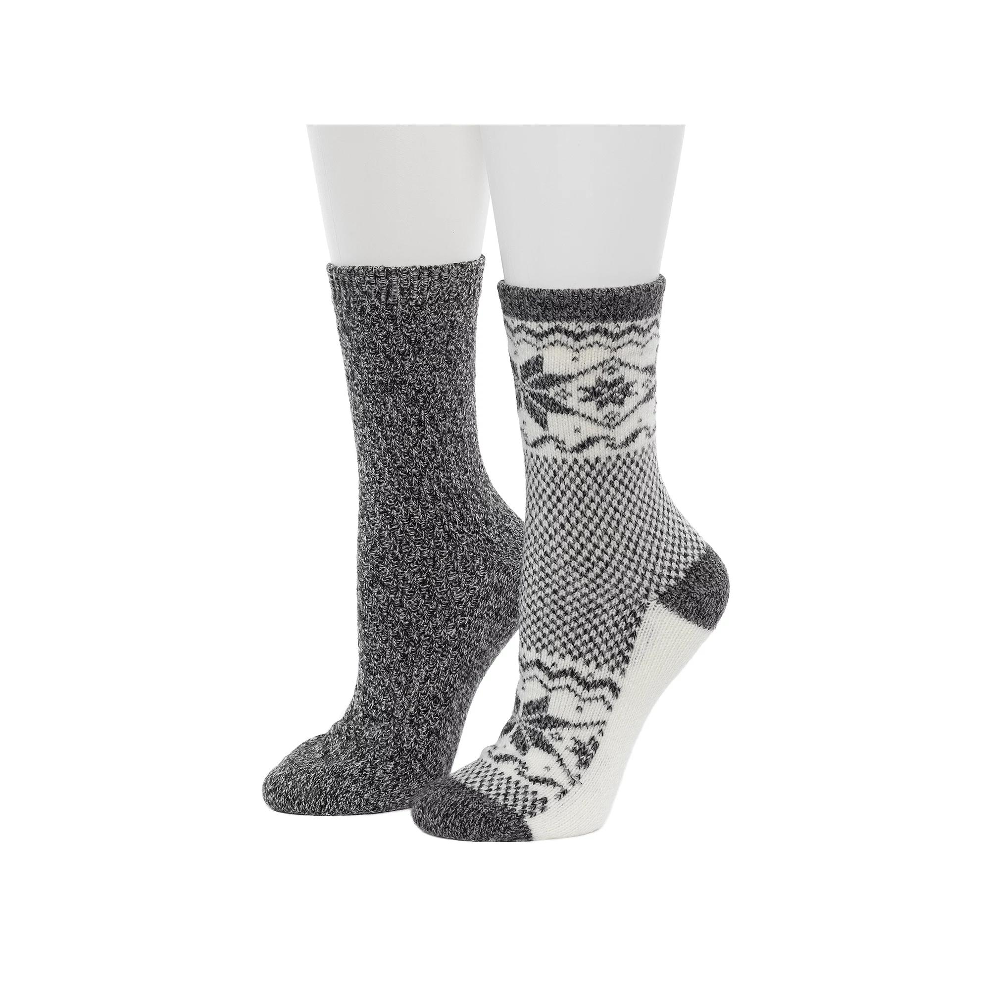 Women's Cuddl Duds® 2-Pack Plushfill Scandi Snowflake Block Crew Socks, Size: 9-11, Black Product Image