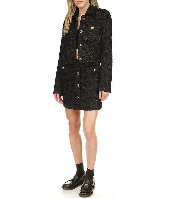 Michael Kors Eyelash Tweed Gold Button Coordinating Mini Skirt Product Image