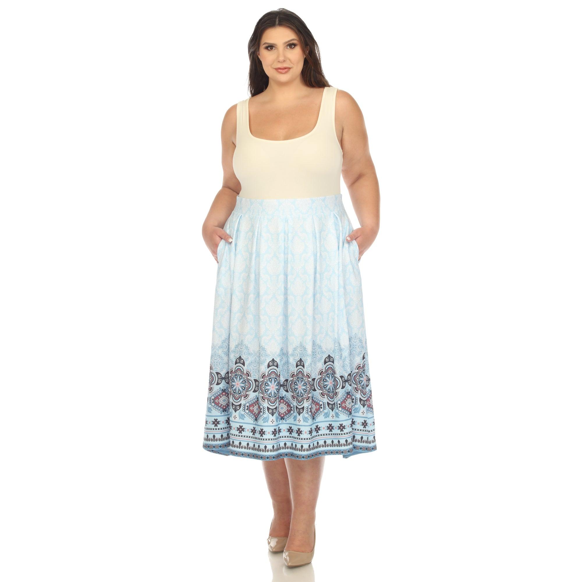Blue Pleated Skirt with Border Prints - Plus Product Image