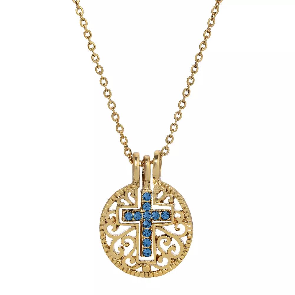 1928 Gold Tone Birthstone Crystal Cross Pendant Necklace, Womens, March Product Image