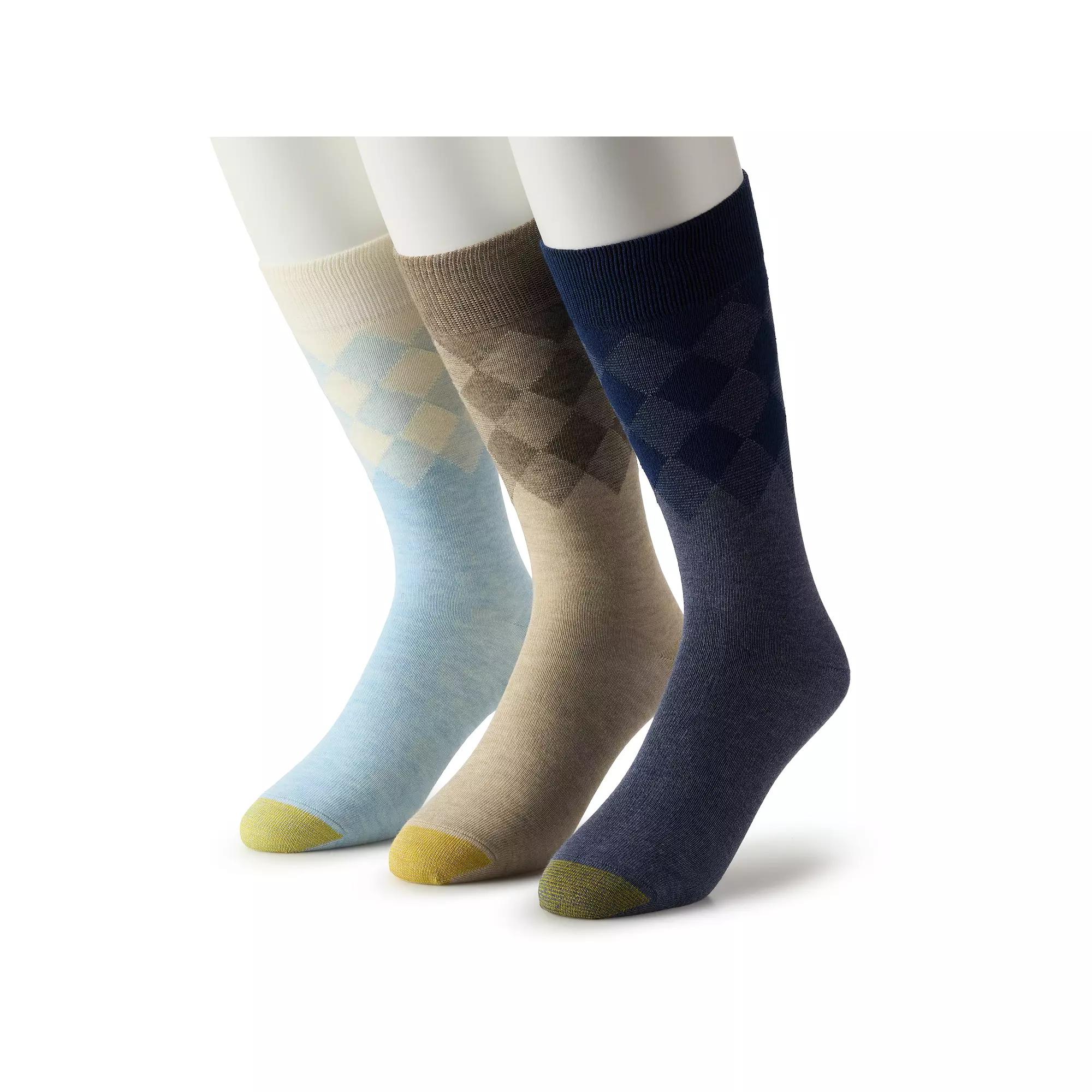 Men's GOLDTOE® 3-pack Argyle Border Crew Socks, Size: 6-12, Navy Beige Product Image