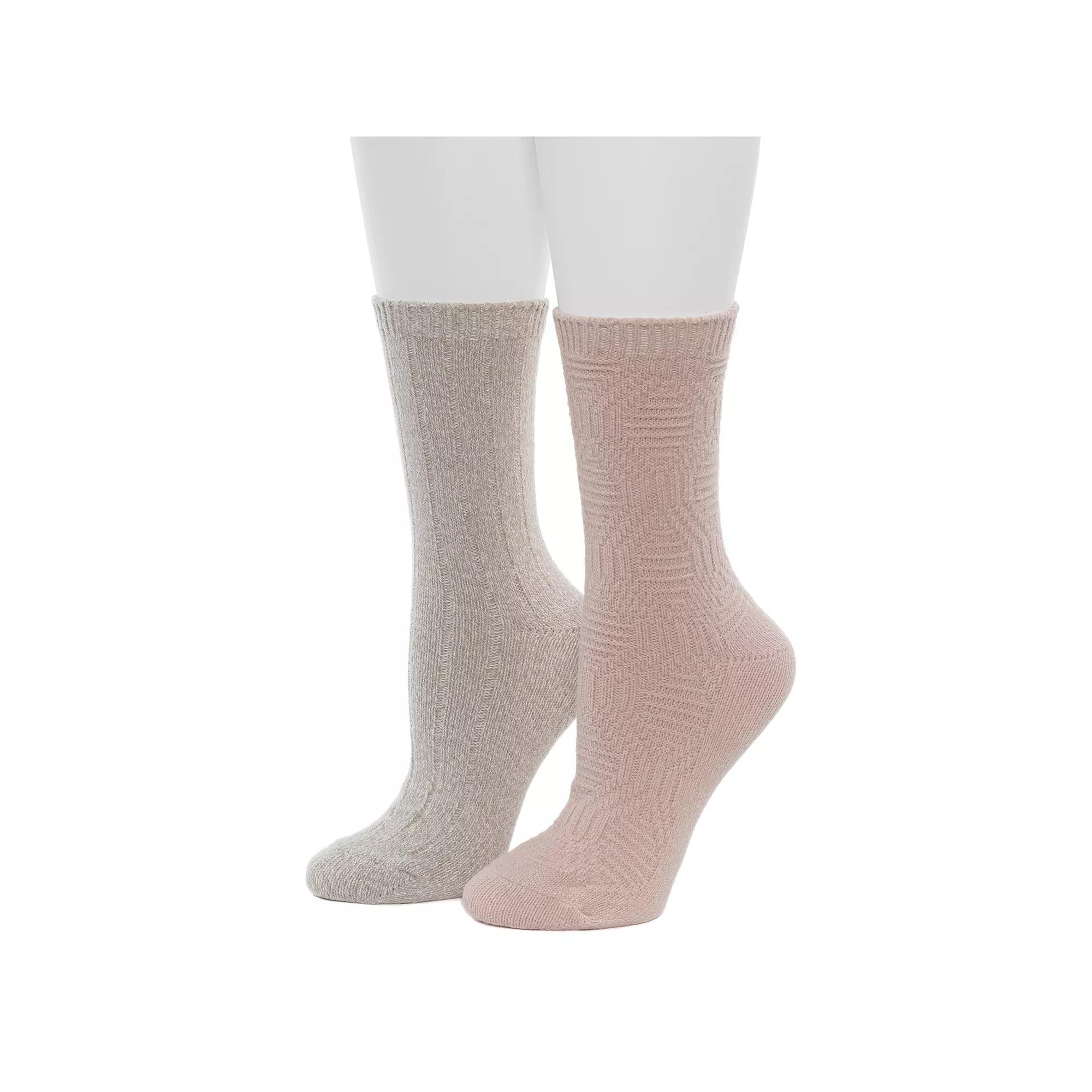 Women's Cuddl Duds® 2-Pack Plushfill Lace Diamond Twist with Rib Crew Socks, Size: 9-11, Sepia Pink Product Image