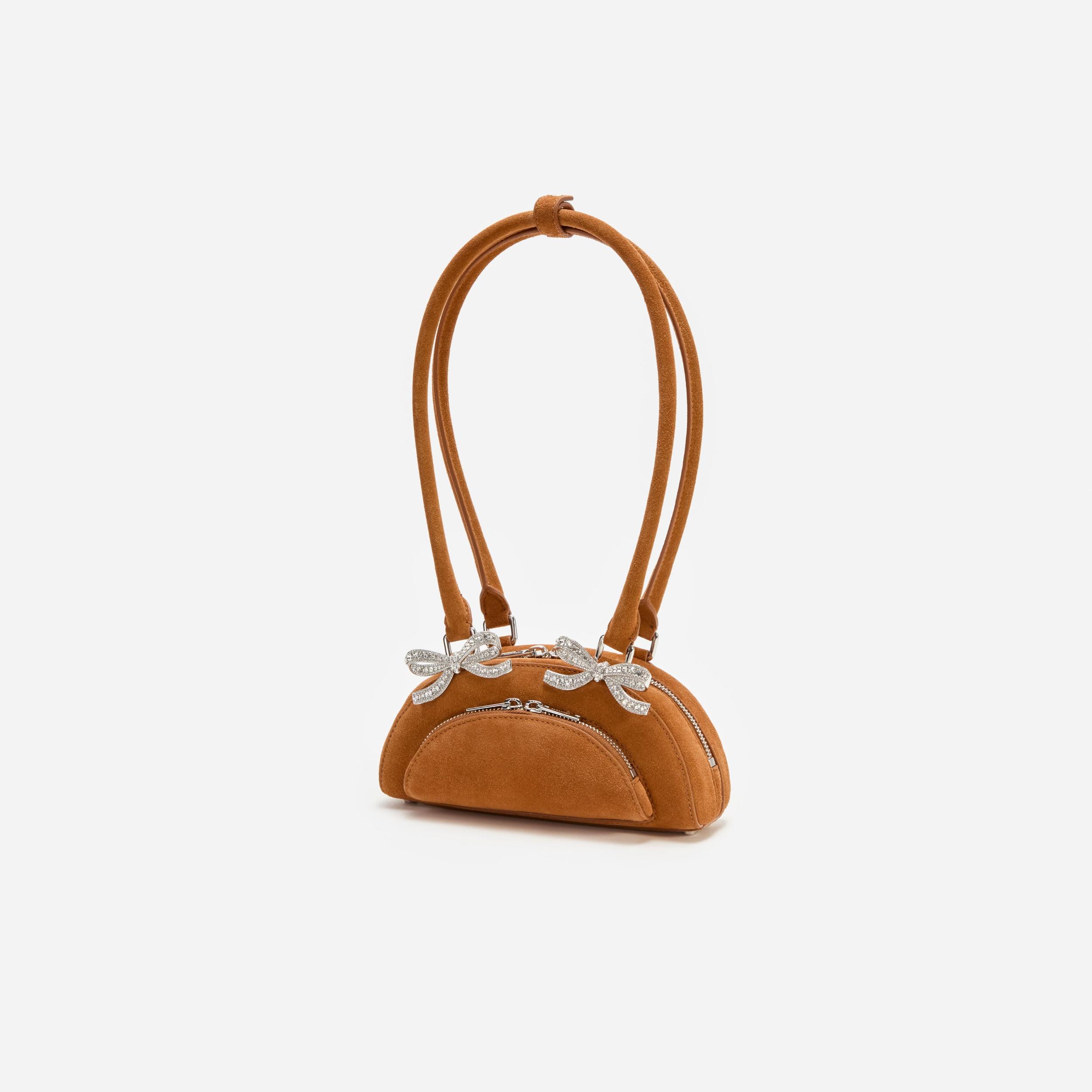 Brown Suede Curved Mini Shoulder Bag Product Image