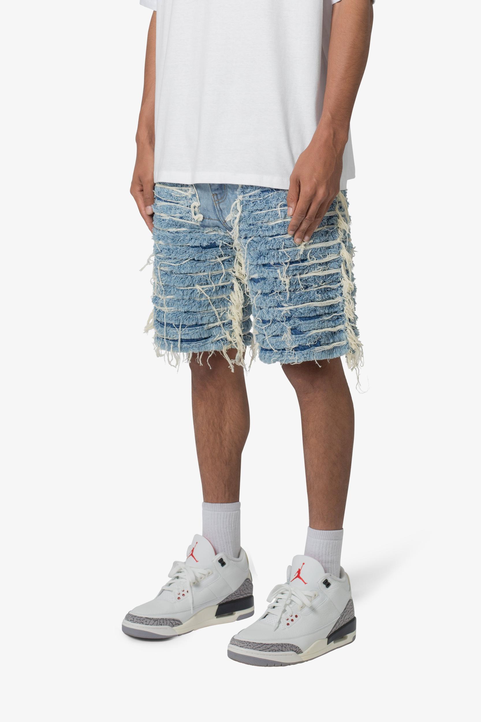 Allover Frayed Denim Shorts - Blue Product Image