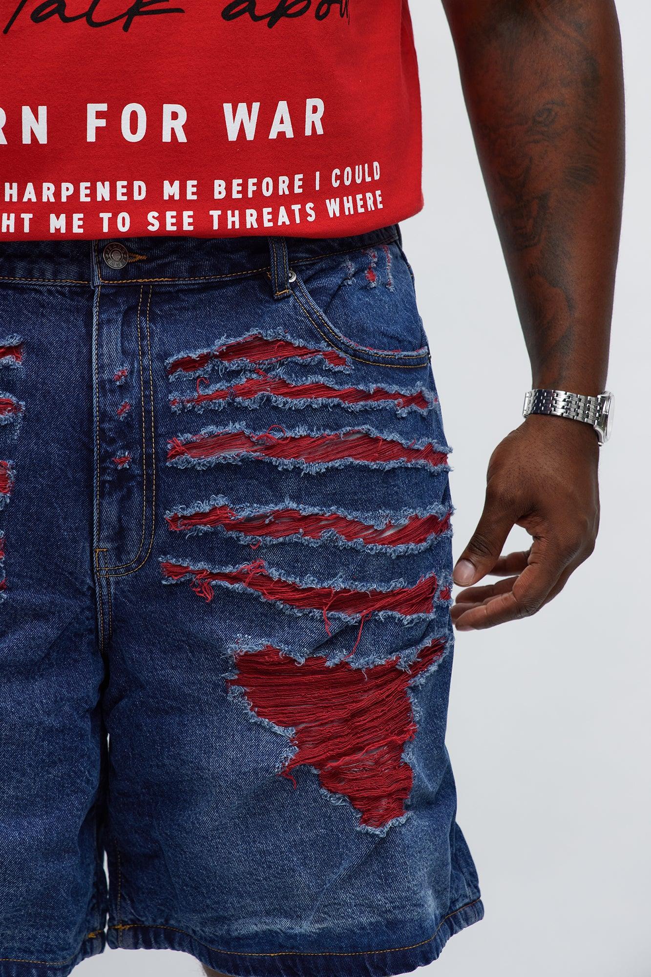Relaxed We In These Streets Destroyed Denim Shorts - Dark Wash Male Product Image