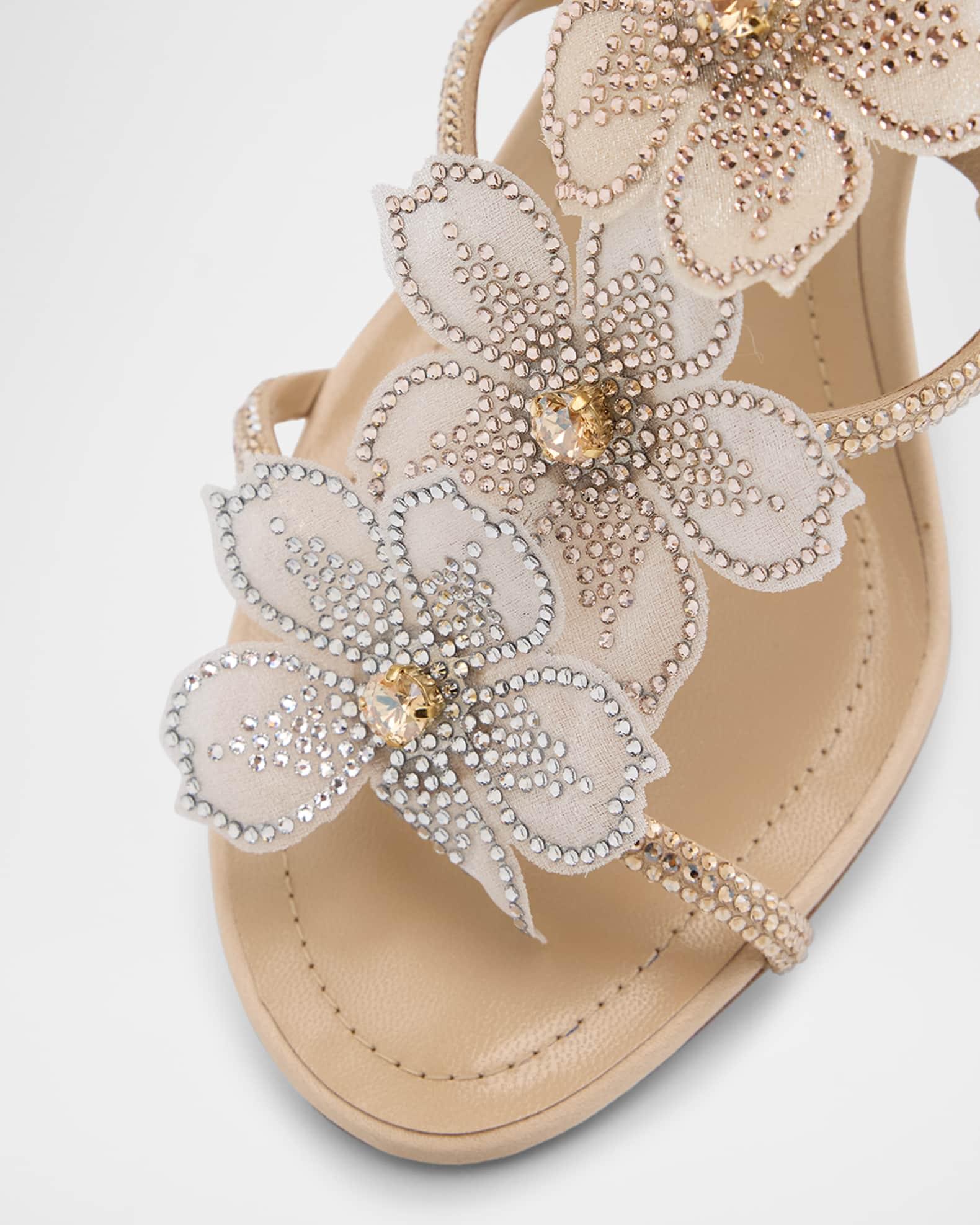 Floraine Crystal Flower Satin Cage Slide Sandals Product Image