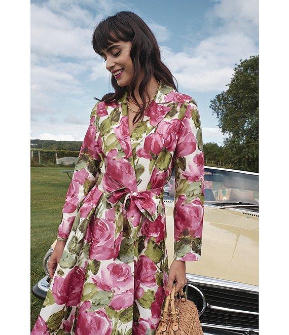 FRANCES VALENTINE Lucille Peonies Notch Lapel Long Sleeve Wrap Midi Dress Product Image