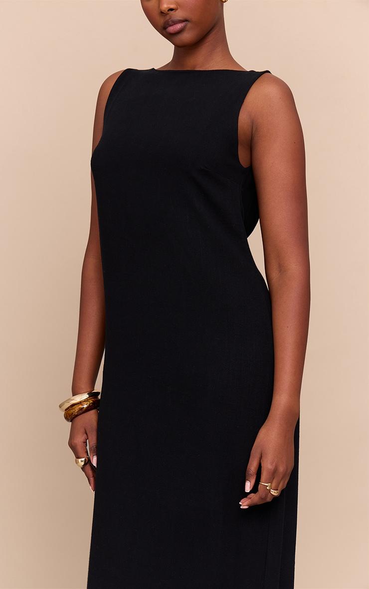 Black Textured Boat Neck Low Back Maxi Dress Product Image