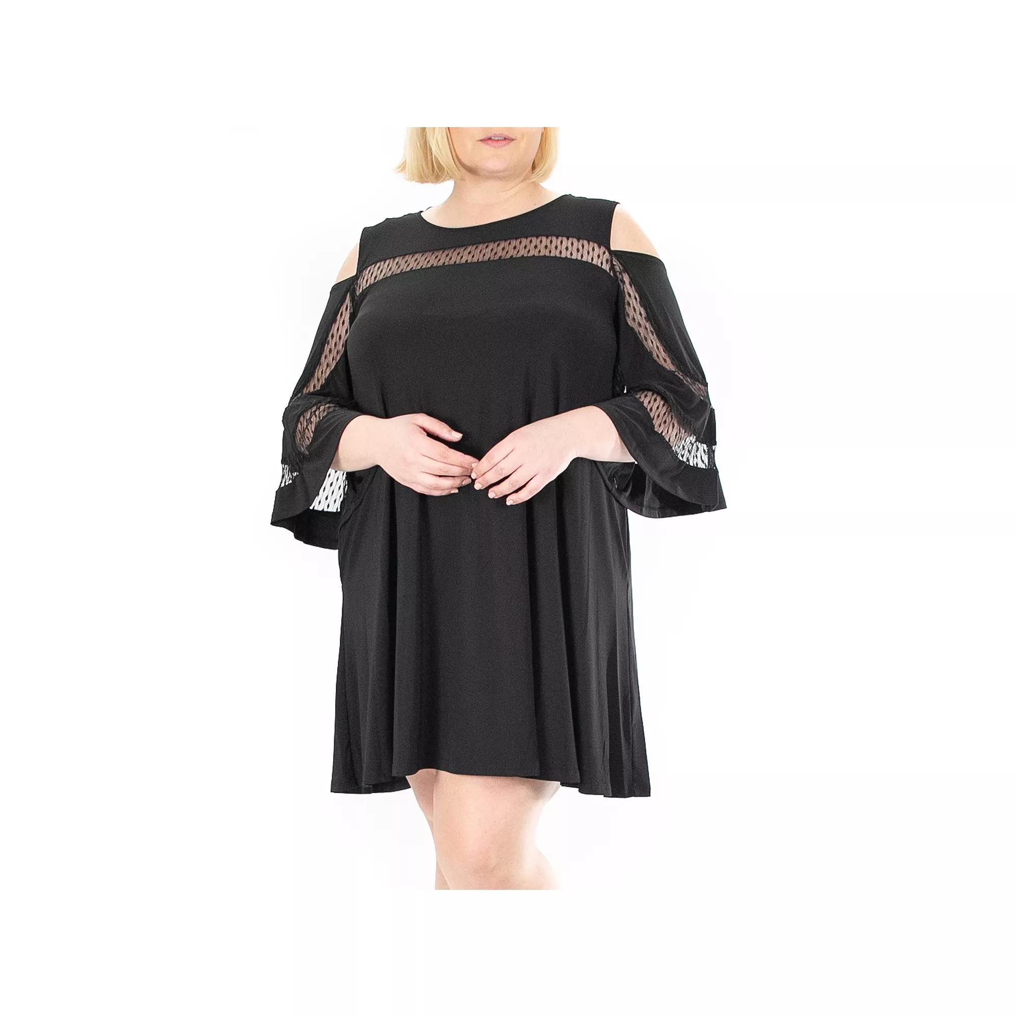 Plus Size Nina Leonard Dot Mesh Yoke Dress, Women's, Size: 1XL, Black Product Image