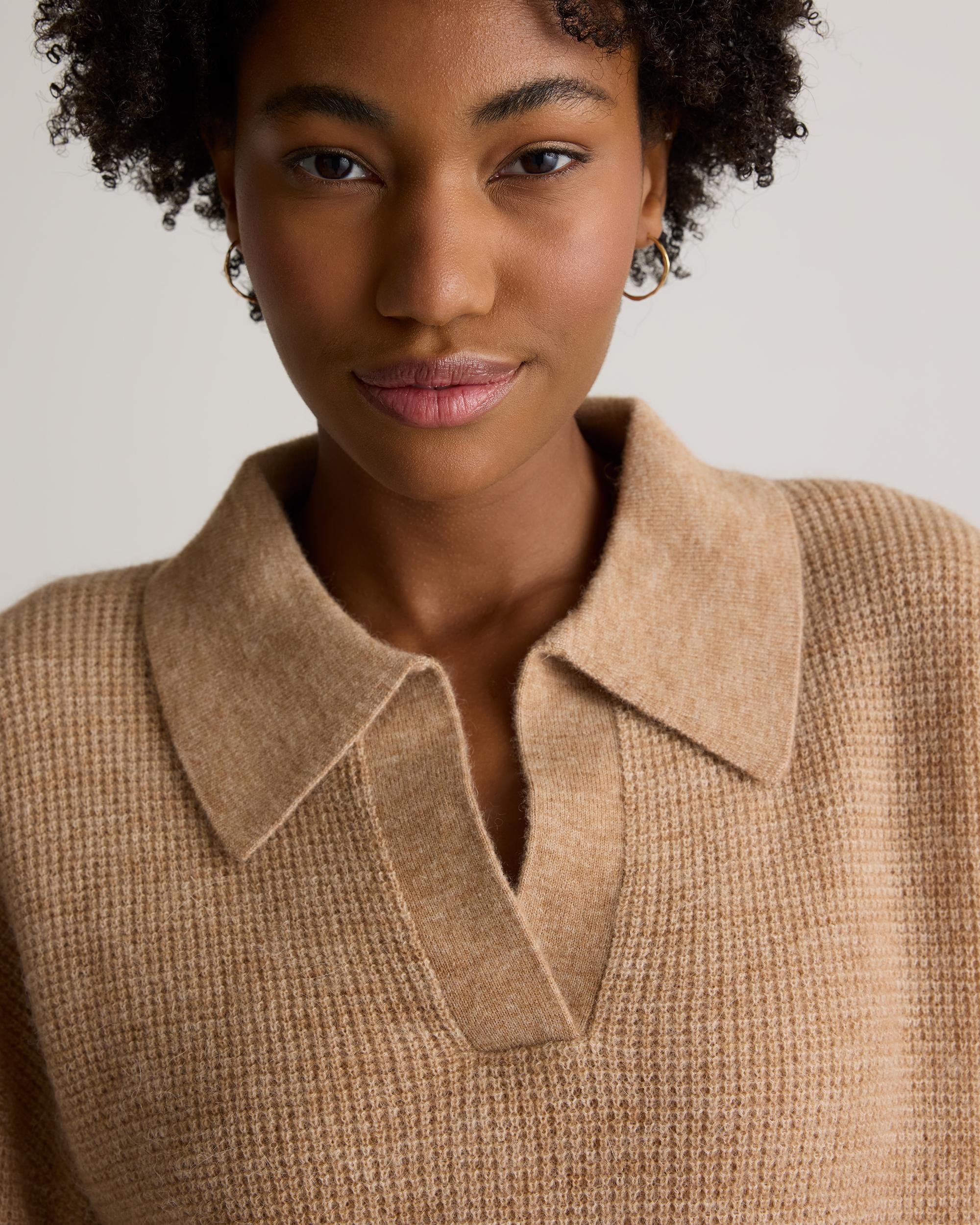 Quince | Women's Baby Alpaca-Wool Waffle Stitch Polo Sweater Product Image