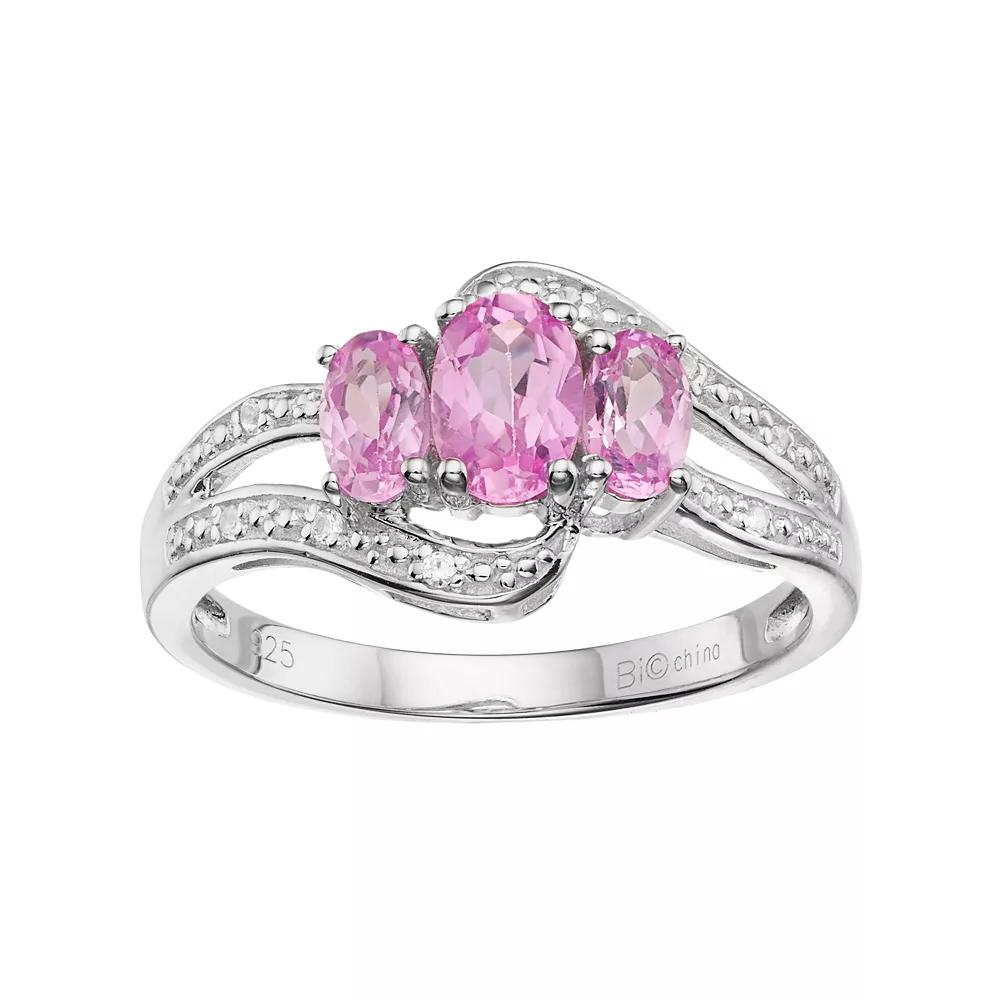 Gemminded Sterling Silver Lab-Created Pink & White Sapphire 3-Stone Bypass Ring, Women's,  Product Image