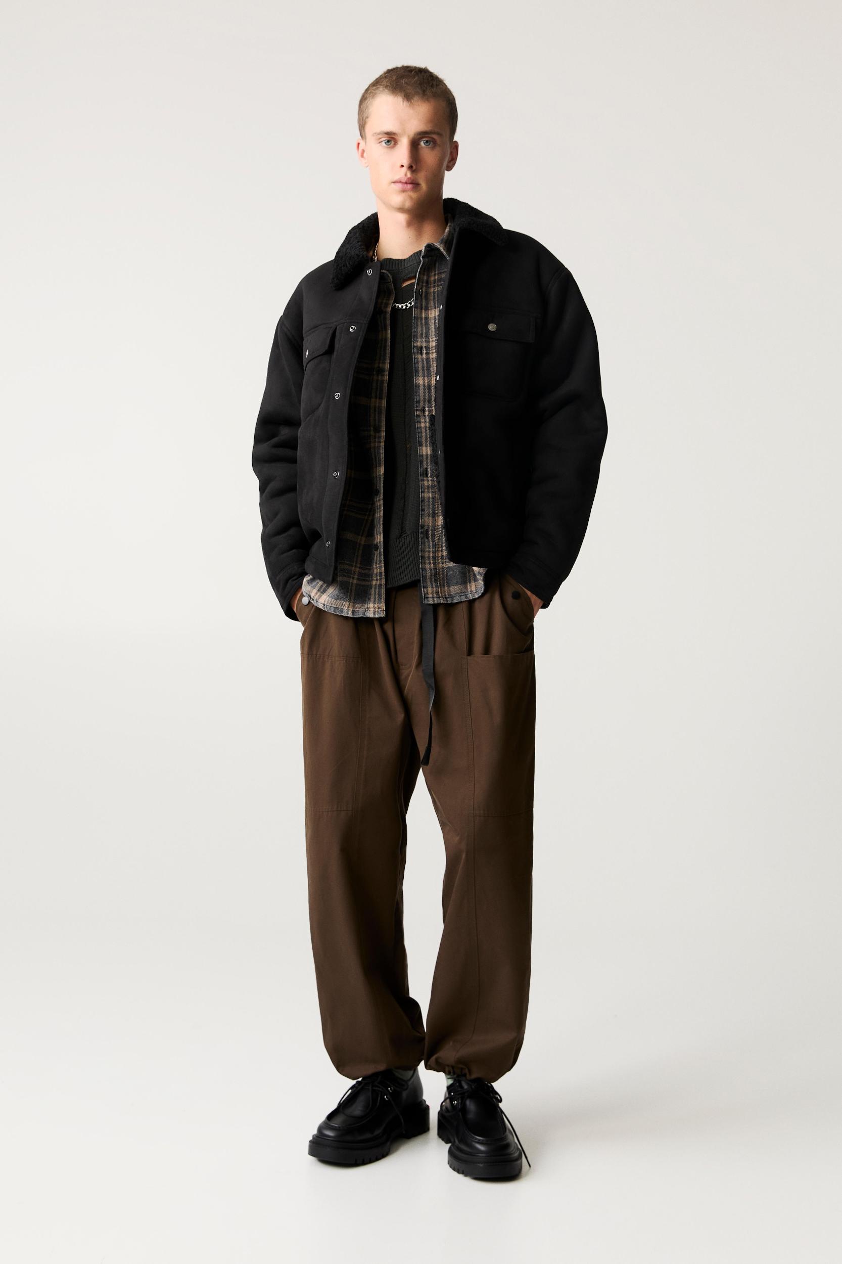 Faux suede jacket with faux shearling collar Product Image