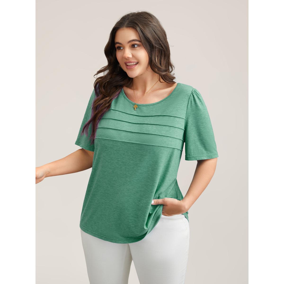 Plus Size Seamed Round Neck Fitted T-Shirt Emerald Women Leisure Tucked seam Round Neck Casual T-shirts BloomChic 10/M Product Image