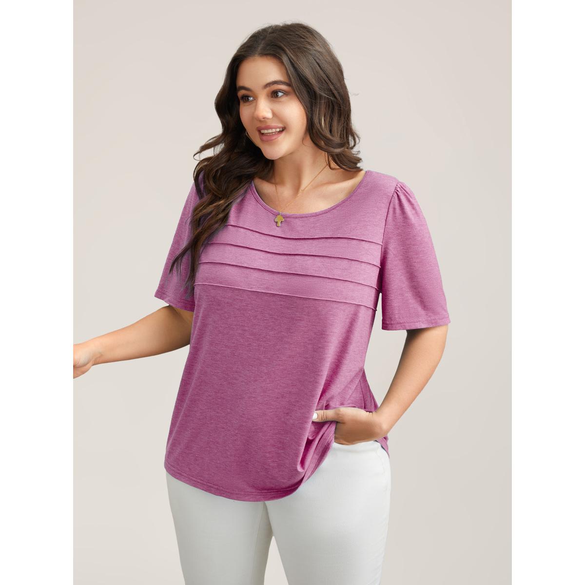 Plus Size Seamed Round Neck Fitted T-Shirt Magenta Women Casual Tucked seam Round Neck Everyday T-shirts BloomChic 10/M Product Image