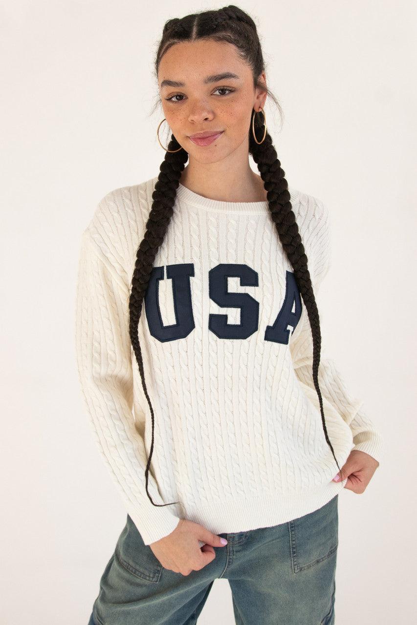 Cable Knit USA Sweater Product Image
