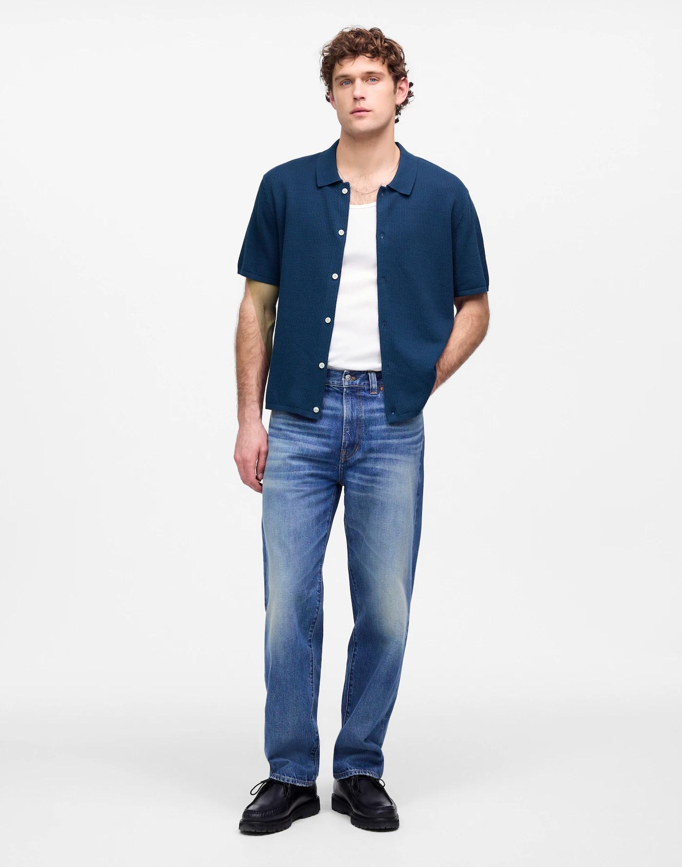 Tuck-Stitch Button-Up Sweater Polo Product Image