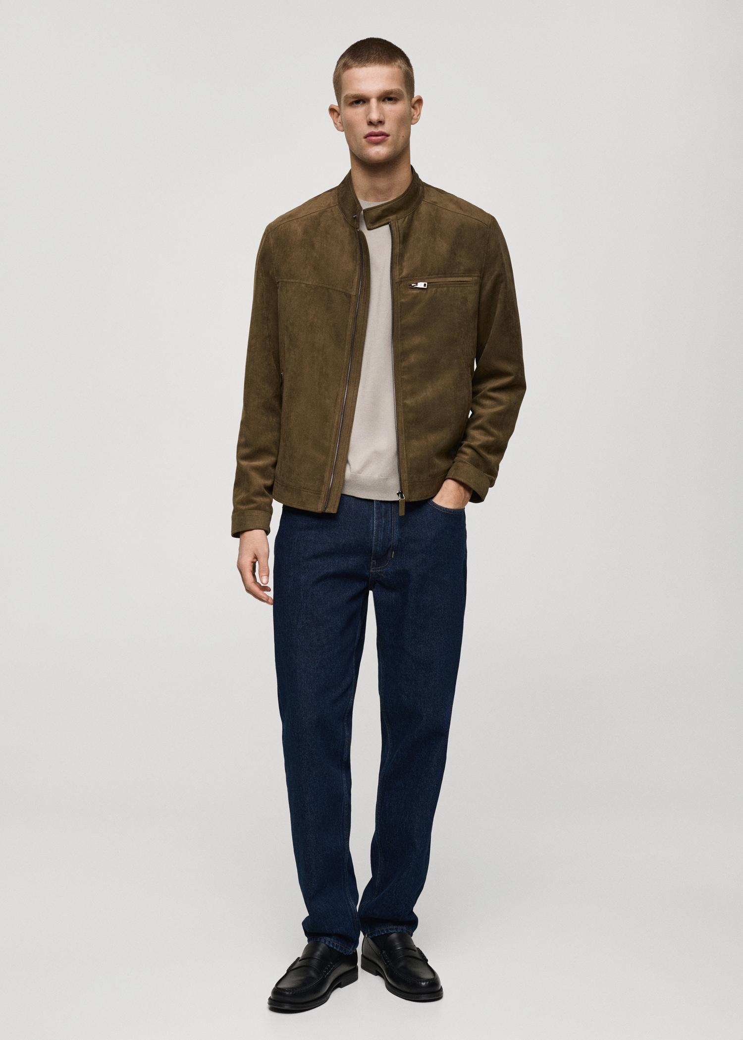 Suede-effect biker jacket - Men | MANGO USA Product Image
