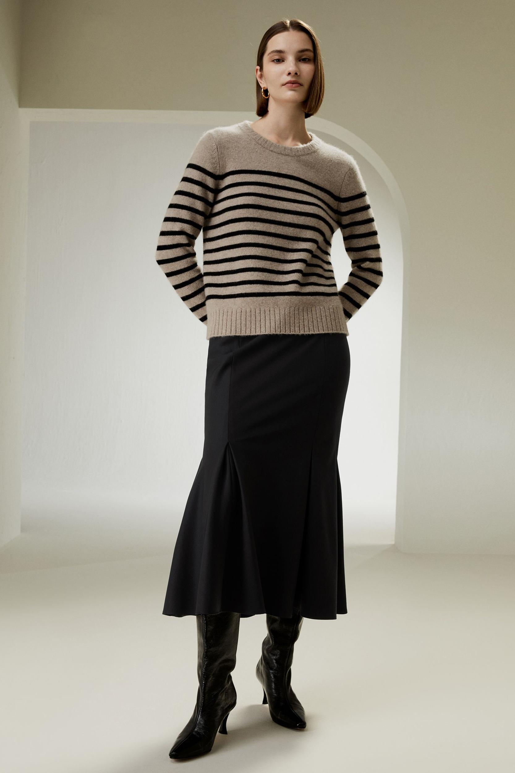 Striped Round Collar Cashmere Sweater Product Image